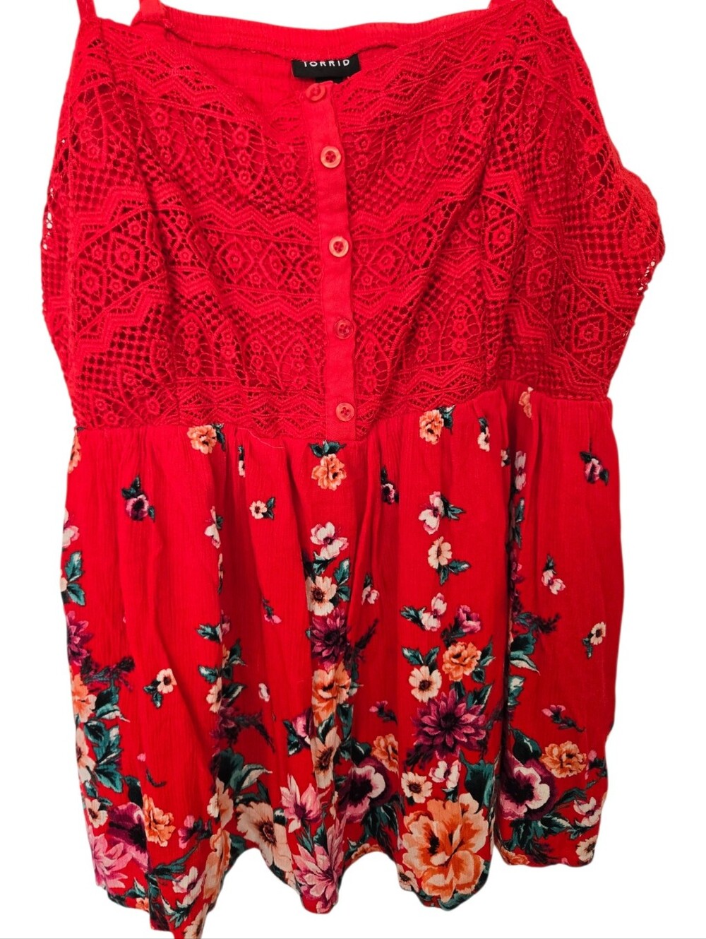 Torrid Red Lace Floral Babydoll Cami Tank Size 2 - Picture 4 of 8